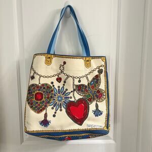 Brighton Large Glittering Love Canvas Tote Jewels Keep Your Spirits Bright 14x16